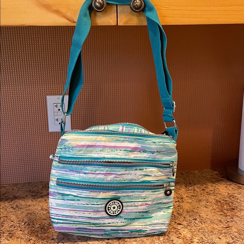 Kipling Teal Striped Multicolor Crossbody Bag